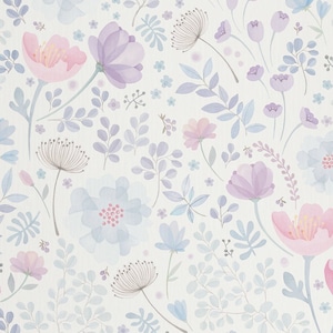 Carta da parati - Whimsy Floral Watercolor - Rosa Viola, murale da parete staccabile e adesiva