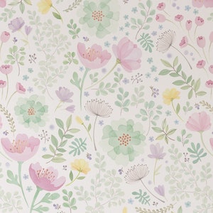 Whimsy Floral Watercolor Mural Wallpaper, Pink Green,  Wall Mural
