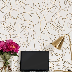 Entangled Lines Abstract Wallpaper, Gold, Wallpaper