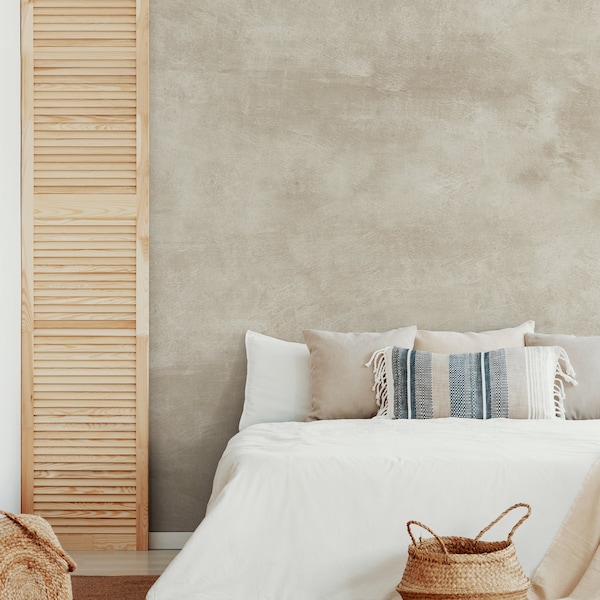 Venetian Plaster Faux Texture Mural Wallpaper, Sand Beige, Peel and Stick or Traditional Unpasted