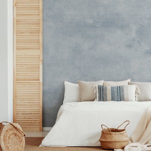 Venetian Plaster Faux Texture Mural Wallpaper, Blue Haze, Peel and Stick or Traditional Unpasted