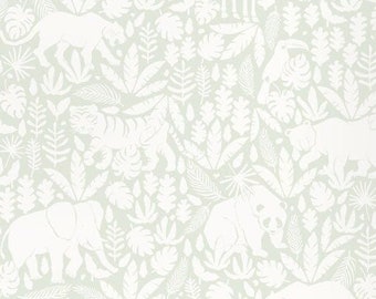 Jungle Animals Sage , Peel and Stick Wallpaper