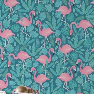 Tropical Flamingo Pink Teal  Wallpaper
