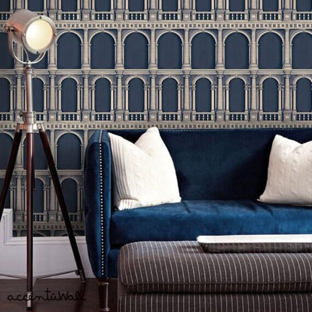Classic Architecture Navy , Wallpaper - Etsy
