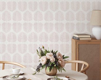 Papel pintado con estampado de helechos, rosa, autoadhesivo o tradicional sin cola