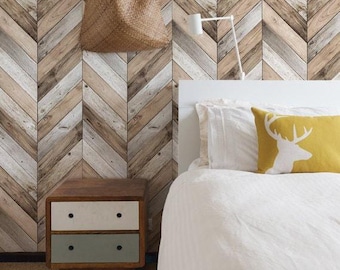 Chevron houten visgraatbehang, origineel, behang