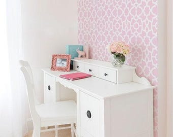 Enrejado blanco rosa, papel pintado