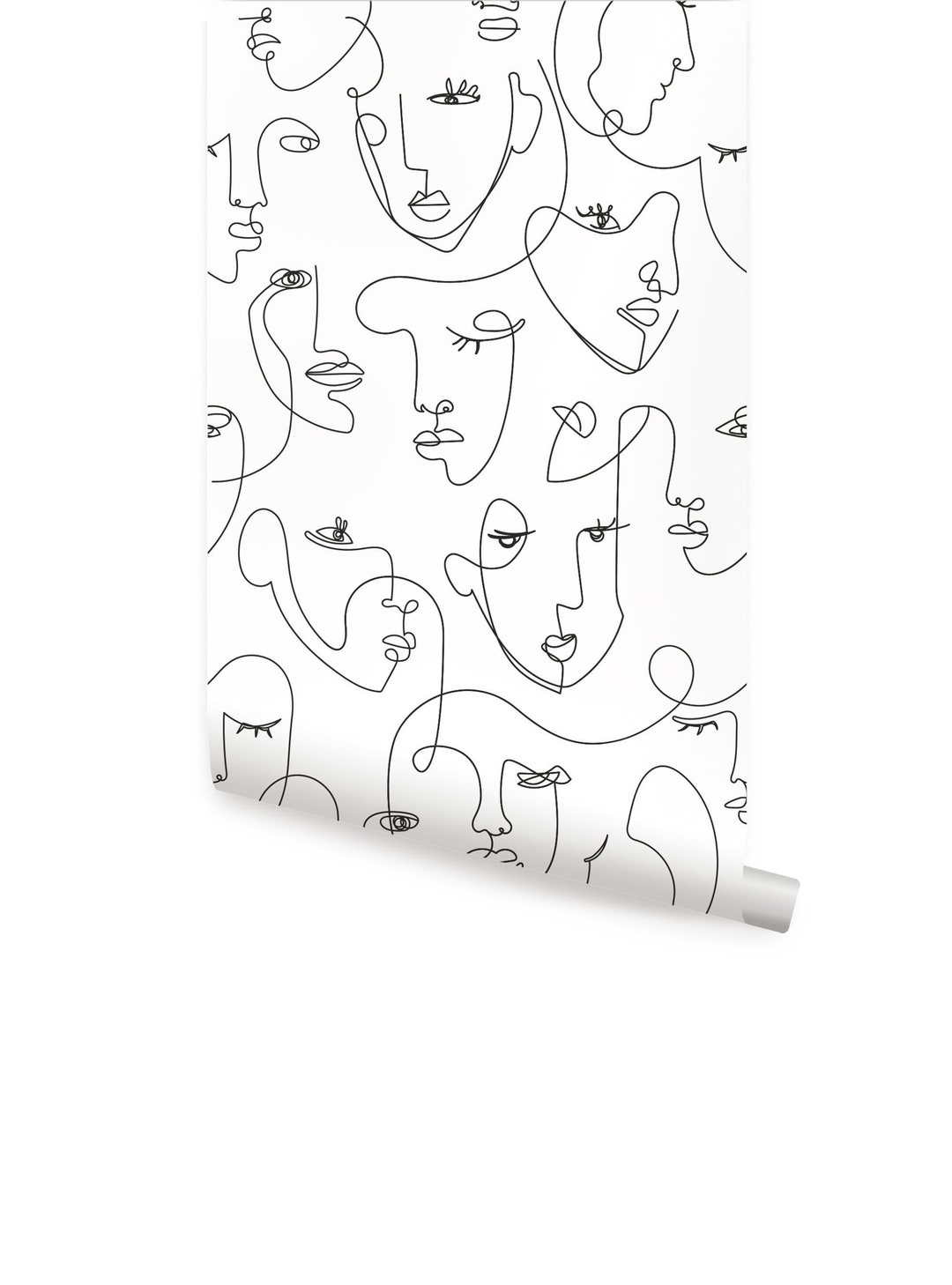 Minimalist Faces Line Art Black , Peel and Stick Wallpaper Etsy