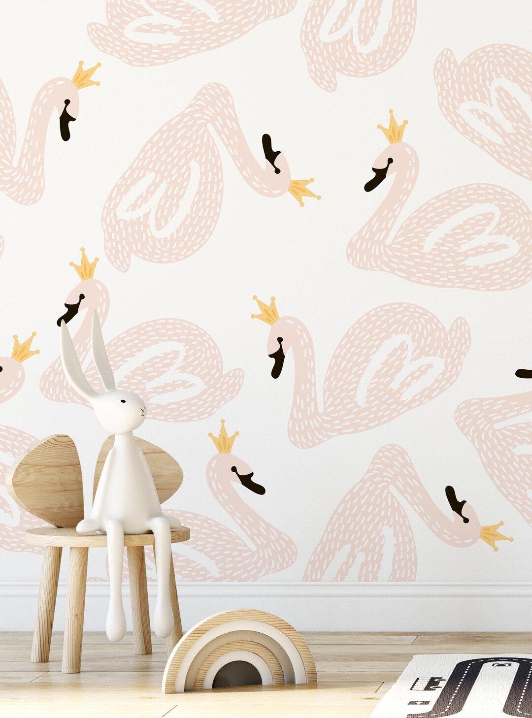 Swan Lake Mural Wallpaper: Spring Pink Wall Art - Etsy
