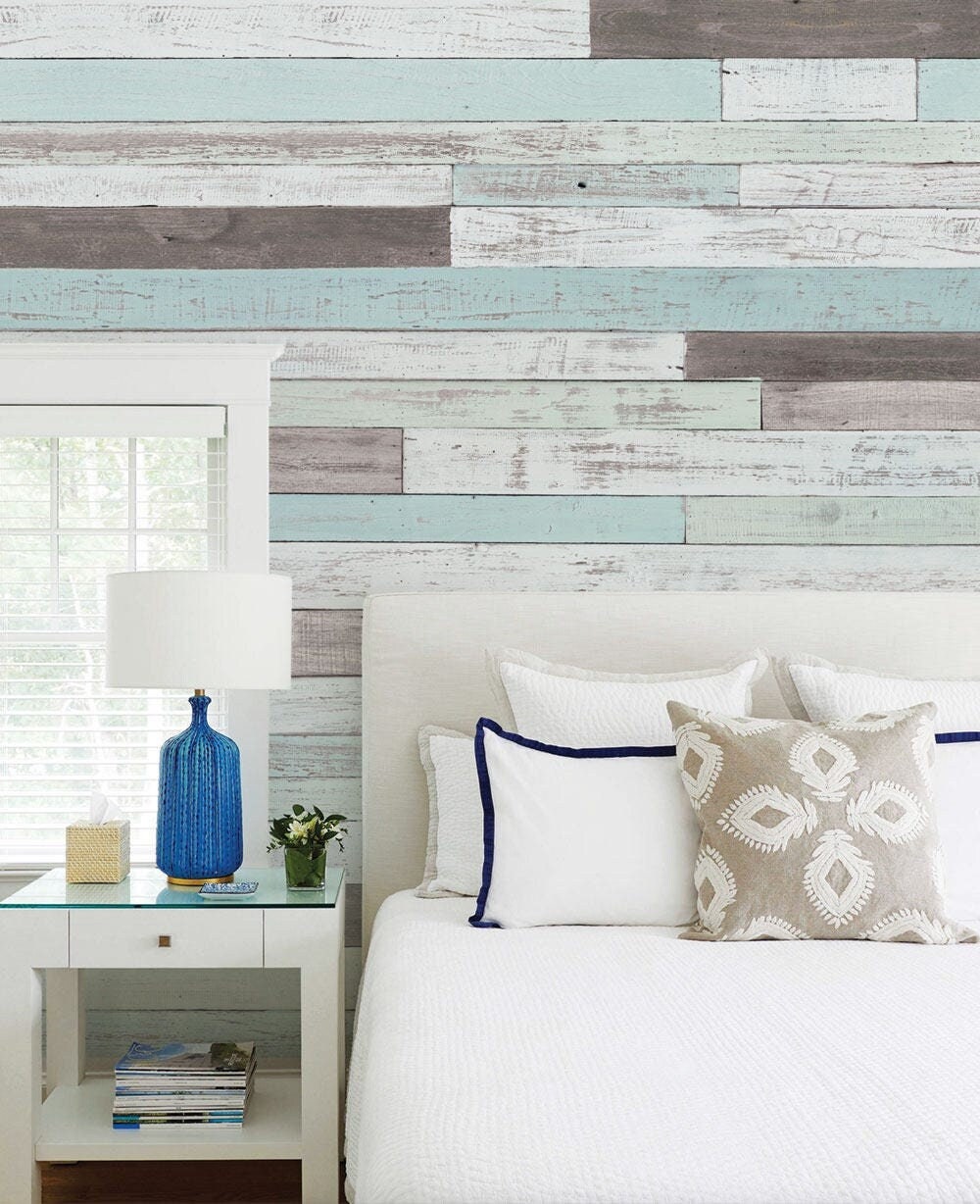 Reclaimed Painted Beach Wood Mural Wallpaper, Beach Wood, Wood Extra Large Wall Art,  Wall Mural