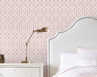 Papel pintado moderno enrejado rosa