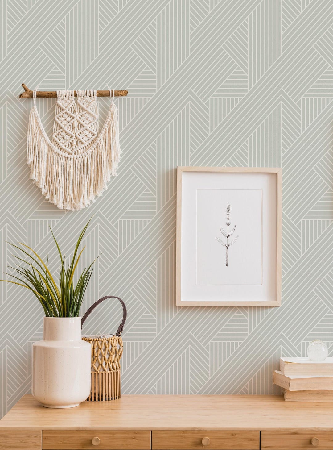 Interwoven Parquet Pattern Wallpaper, Sage Beige, Wallpaper - Etsy