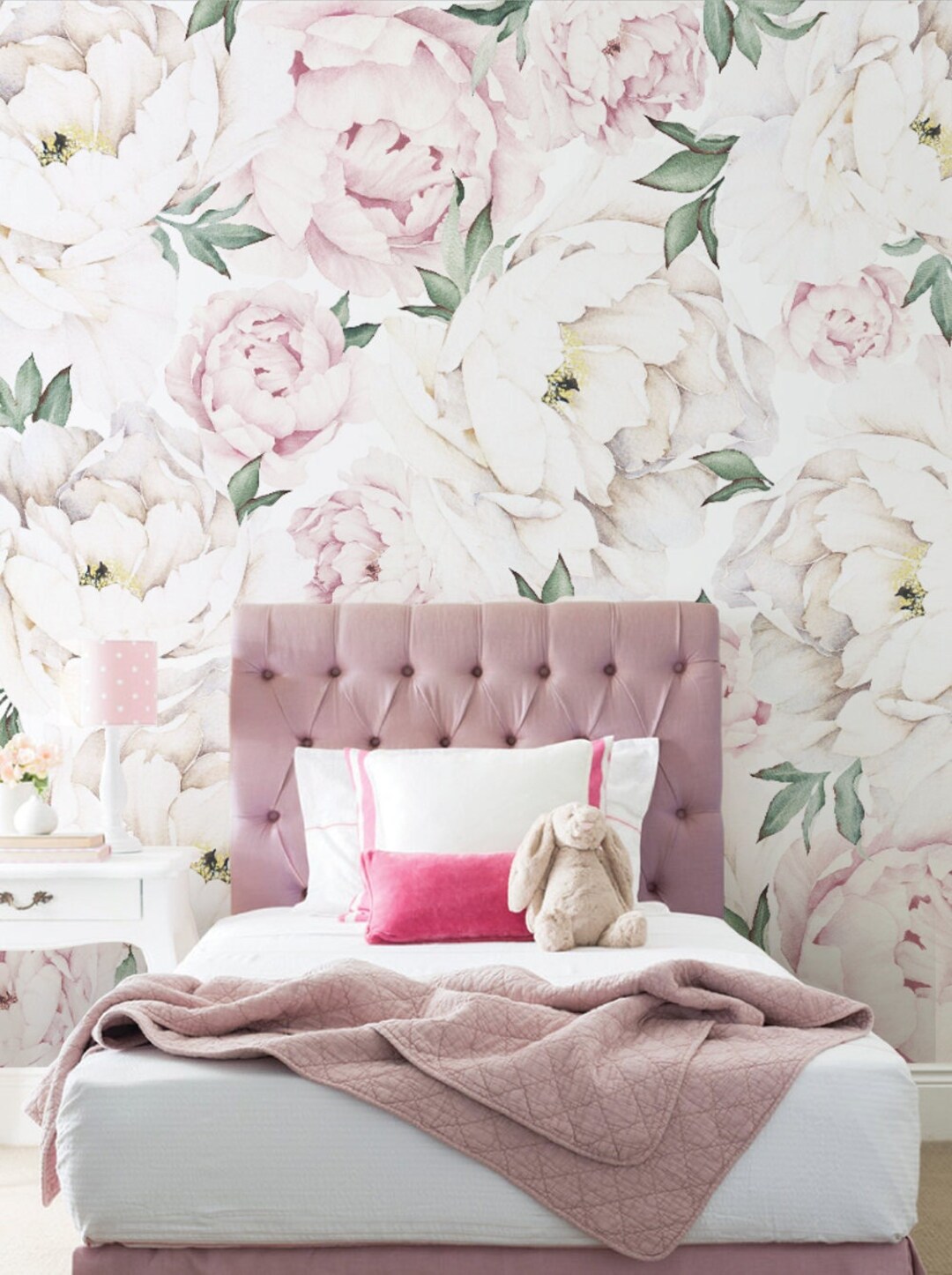Peony Large Watercolor Flower Mural, Pink, Peel and Stick or ...