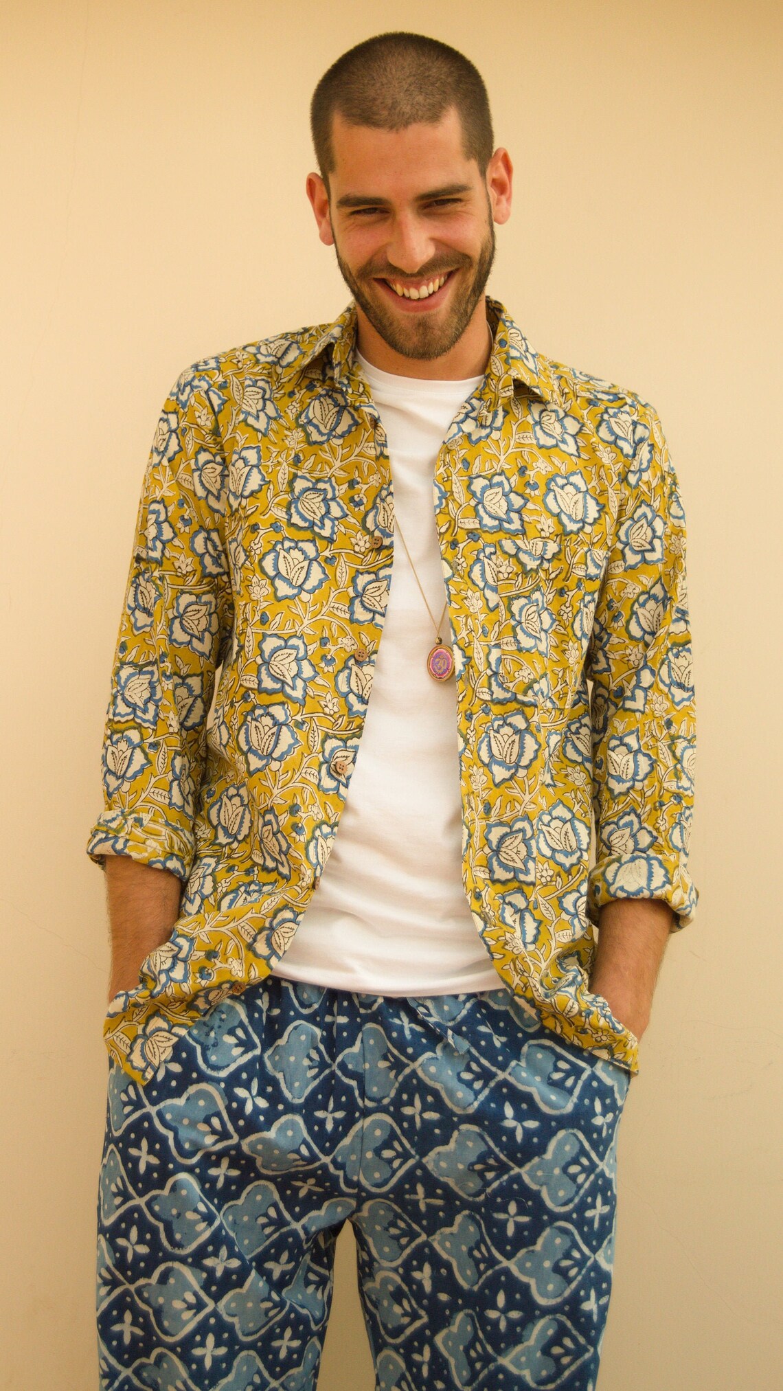 Mens Cotton Block Print Shirt Etsy