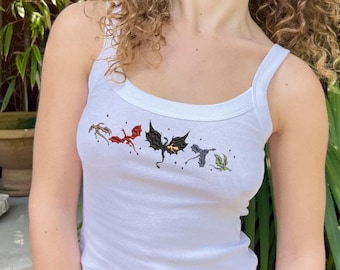 Fourth Wing Embroidered Spaghetti Strap Tank Top, Basgiath War College Dragon Embroidery Racer Tank, Tiny Dragons Baby Tee, Bookish Tee