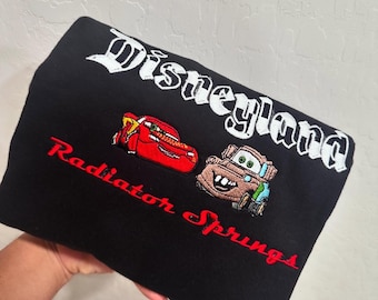 Camiseta bordada de Disney Cars de Radiator Springs, sudadera de Disney Cars, sudadera con capucha bordada de Disneyland Racing Car, regalo para amantes de los coches