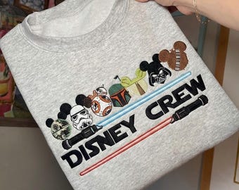 Disney Star Wars Embroidered T-Shirt, Mickey Ears Darth Vader Grogu BB-8 Disney Crew Sweatshirt, Galaxy Theme Park Hoodie, Disney Trip Tee