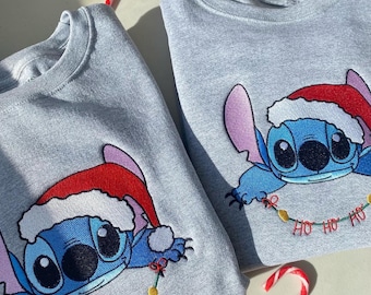 Santa Stitch ho ho kerst geborduurd T-shirt, Disney Stitch kersttrui, Disneyland kerst geborduurde hoodie, kerstcadeau