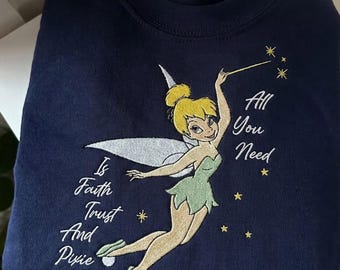 Disney Tinker Bell Embroidered T-Shirt, Peter Pan Fairy Pixie Dust Sweatshirt, Faith Trust and Pixie Dust Hoodie, Disney Tinker Bell Fan Tee
