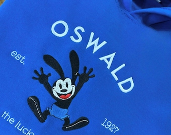 Oswald the Lucky Rabbit Embroidered T-Shirt, Oswald the Rabbit Sweatshirt, Oswald Rabbit Disney Embroidery Hoodie, Disneyland Trip Clothing