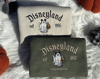 Disneyland Halloween Embroidered T-Shirt, Vintage Ghost Mickey Crewneck Sweatshirt, California Est 1955 Tee, Spooky Fall Mickey Mouse Hoodie