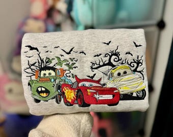 Camiseta bordada de Halloween de Cars de Disney, sudadera de cuello redondo con bordado de la película Cars, sudadera con capucha de viaje a Disney, conjuntos de Cars y amigos de Disney