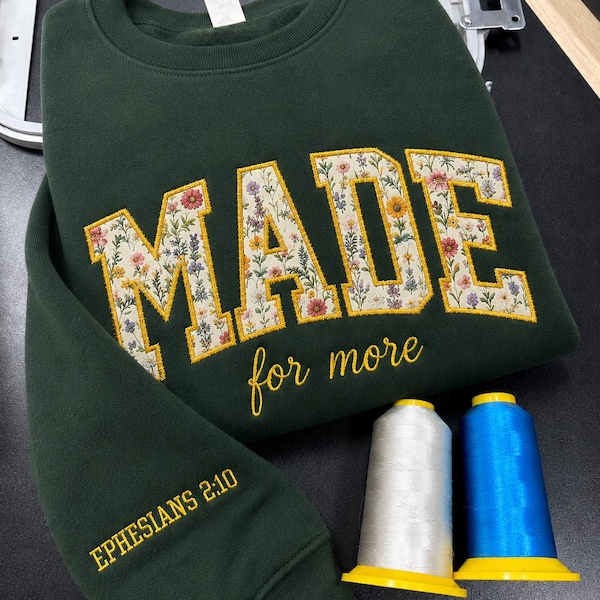 Bible Verse Embroidery T-Shirt, Made For More Christian Crewneck, Love and Grace Applique Embroidered Hoodie, Varsity Letter Tee, Jesus Gift