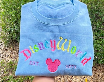 T-shirt brodé Disneyworld The Original, sweat-shirt vintage avec fil à broder Disneyland, sweat à capuche Disneyworld Est 1971, t-shirt voyage Disney