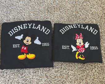Retro Mickey And Minnie Embroidery T-Shirt, Magic Kingdom Sweatshirt, Mickey And Minnie Couple Embroidered Hoodie, Disneyland Tee