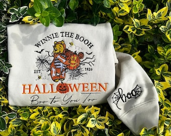 Winnie The Pooh Embroidered T-Shirt, Winnie The Pooh Hello Autumn Sweater, Cute Winnie The Pooh Halloween Embroidery Hoodie