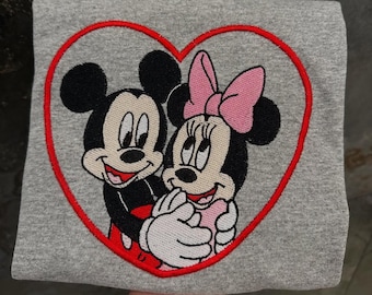 Mickey And Minnie Valentine Embroidered T-Shirt, Mickey and Minnie Love Embroidery Sweatshirt, Disney Trip Mickey Minnie Matching Hoodie