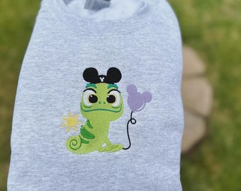 Camiseta bordada com chapéu do Mickey Pascal, Moletom bordado da Disney Enrolados, Blusa de moletom com capuz da Disney World, Camiseta da Rapunzel