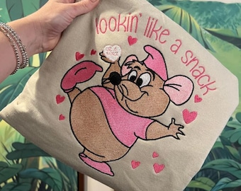 Koszulka z haftem Walentynkowy Disney Gus Gus, Bluza z haftem Gus Gus wyglądający jak przekąska, Bluza z kapturem Disney Love, Koszulka z wycieczką do Disneylandu