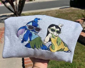 Camiseta bordada de Lilo y Stitch, sudadera con bordado de Lilo y Stitch bailando, sudadera con capucha de Disneyland Hawái, regalo para fans de Lilo y Stitch