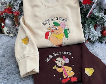 Gus Gus and Jaq Embroidered Christmas T-Shirt, Gus And Jaq Merry Christmas Sweater, Disney Xmas Friends Matching Embroidery Hoodie