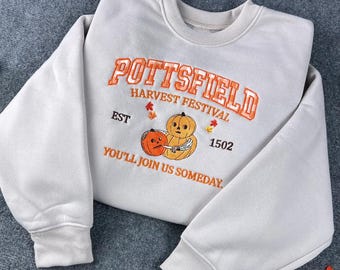 Pottsfield Harvest Festival Applique Embroidered T-Shirt, Over The Garden Wall Crewneck, Custom Applique Sweatshirt, Spooky Season Hoodie