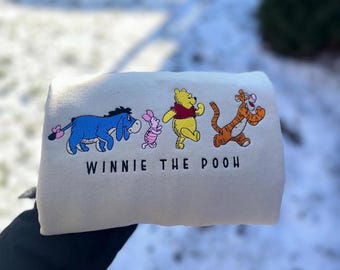 Winnie The Pooh Embroidery T-Shirt, Winnie The Pooh Characters Crewneck Sweatshirt, Disneyland Embroidered Hoodie, Family Matching Outfits