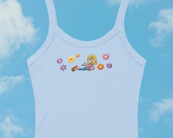 Bonita camiseta de tirantes finos con bordado de Lizzie Mcguire, camiseta de tirantes con bordado de Lizzie Mcguire, camiseta de bebé fan de Lizzie Mcguire, camiseta de viaje a Disney