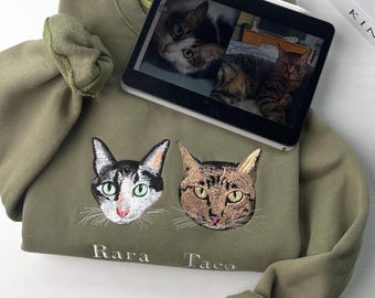 Camiseta bordada personalizada con foto de tu mascota, cuello redondo con cara de mascota bordada, sudadera con foto de mascota y nombre bordado, regalo para amantes de las mascotas