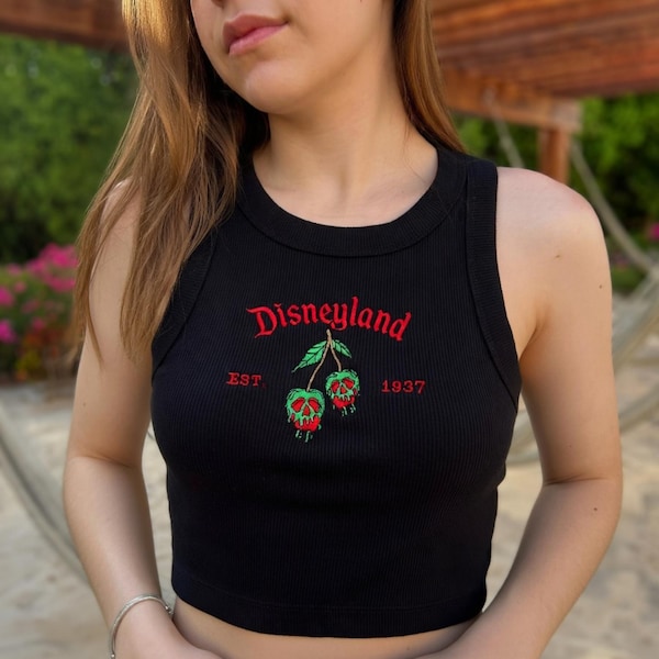 Disneyland Poison Apple Embroidered Spaghetti Strap Tank Top, Snow White Inspired Embroidery Racer Tank, Disney Villains Halloween Baby Tee