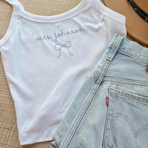 Embroidered Spaghetti Strap Tank Top, Mrs. Coquette Tank, Bride Tank Top, Wedding  Gift, Engagement Gift, Bridal Tank Top, Mrs. Baby Tee