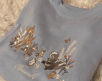 Disney Bambi Friends Embroidered T-Shirt, Disney Forest Animals Embroidery Sweatshirt, Woodland Hoodie, Disney Bambi Crewneck