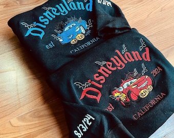 Cars Matching Halloween Embroidered T-Shirt, Disney Cars Autumn Sweatshirt, Mc Queen and Sally Disney Couples Embroidery Matching Hoodie
