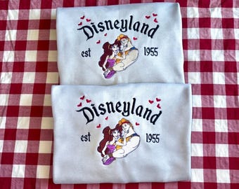 Disneyland 1955 Hercules Megara Embroidered T-Shirt, Disney Couples Embroidery Sweater, Meg and Hercules Hoodie, Matching Disney Trip Outfit
