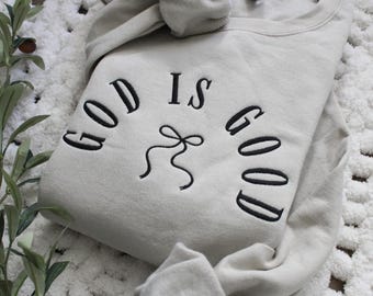 Camiseta bordada "Dios es bueno", sudadera "Amantes de Dios", sudadera con capucha cristiana bordada, ropa con lazo bordado con versículo bíblico