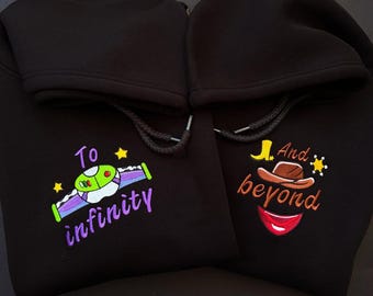 To Infinity and Beyond Embroidered T-Shirt, Buzz and Woody Toy Story Sweatshirt, Disney Couple Embroidery Hoodie, Pixar Disney Fan Gift