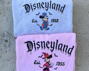 Mickey And Minnie Halloween Couple Embroidered T-Shirt, Mickey Minnie Spooky Season Embroidered Sweater, Mickey Not Scary Halloween Hoodie