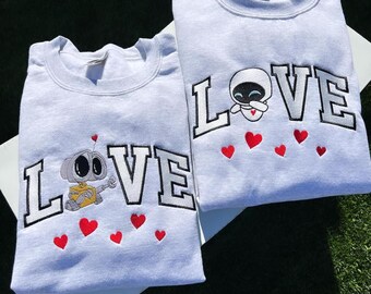 Robot Couple Embroidered T-Shirt, Eve And Wall-E Matching Embroidery Sweatshirt, Disneyland Eve And Wall-E Matching Hoodie, Disney Trip Tee