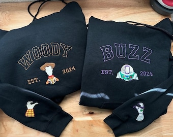 Woody and Buzz Couple Embroidered T-Shirt, Disney Inspired Matching Embroidered Sweatshirt, Toy Story Embroidered Shirt, Gift For Friends