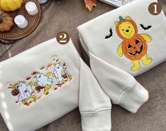 Maglietta ricamata con Winnie The Pooh, maglione con scritta "Ciao Autunno" di Winnie The Pooh, graziosa felpa con cappuccio con ricamo di Halloween di Winnie The Pooh
